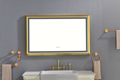 48 in. W x 30 in. H Oversized Rectangular Gold Framed LED Mirror Anti-Fog Dimmable Wall Mount Bathroom Vanity Mirror