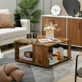 2 Tiers Square Coffee Table with Storage and Non-Slip Foot Pads