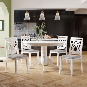 Mid-Century 5-Piece Extendable Round Dining Table Set with 4 Upholstered Dining Chairs for Small Places