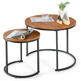 Set of 2 Modern Round Stacking Nesting Coffee Tables