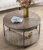 Gexpusm Round Wood Coffee Table; Natural Wood Coffee Table; Round Solid Wood Center Large Circle Coffee Table for Living Room; 35.3x35.3x17.8IN