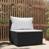 Patio Middle Sofa with Cushions Black Poly Rattan