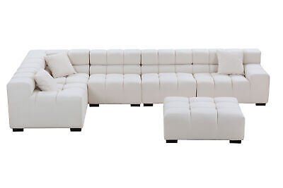 L-Shaped Sectional Sofa Modular Seating Couch with Ottoman Beige