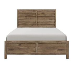 Weathered Pine Finish 1pc Queen Bed Modern Line Pattern Rusticated Style Bedroom