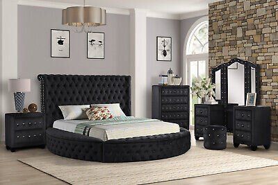 Hazel Queen 6 Pc Vanity Bedroom Set Made With Wood In Black Color