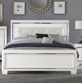 Glamorous Design Bedroom Furniture 1pc Queen Bed Button-Tufted LED Headboard