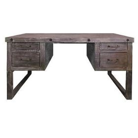 61 Inch Rustic Style Home Office Desk, Brazilian Pine, 4 Drawers, Distressed