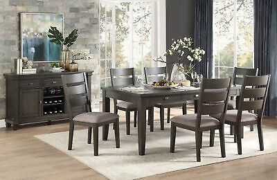 Gray Finish 7pc Dining Set Table with 6x Drawers and Side Chairs Upholstered