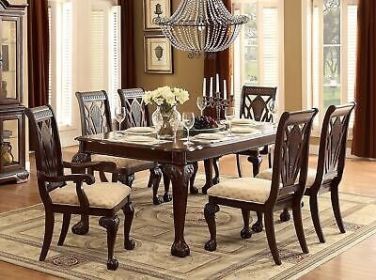 Dark Cherry Finish Formal Dining 7pc Set Table with Extension Leaf 2x Armchairs