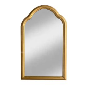 Arched Top Handcrafted Metal Encased Accent Wall Mirror, Antique Gold