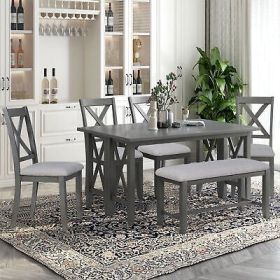 TREXM 6-Piece Family Dining Room Set Solid Wood Space Saving Foldable Table and