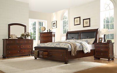 Austin Queen 5-N Storage Bedroom Set made with Wood in Dark Walnut