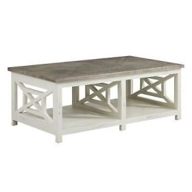 Wooden Rectangle Coffee Table with X Shape Side Panels, White and Brown