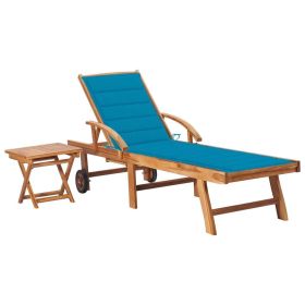 Sun Lounger with Table and Cushion Solid Teak Wood