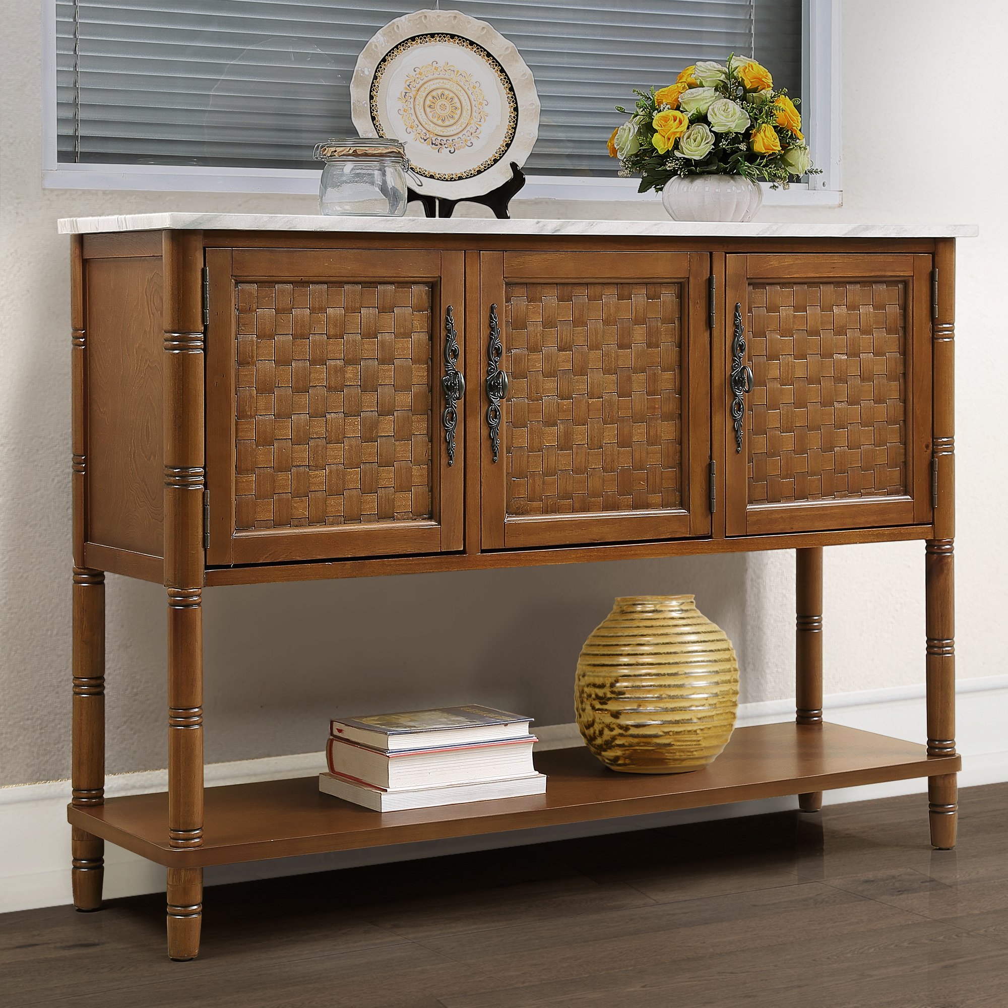 Entryway Table with artificial stone look tabletop , 47'' Farmhouse & Modern Console Table with Storage, Rustic Sofa Table with Open Shelf for Entry W Entryway Table with artificial stone look tabletop , 47'' Farmhouse & Modern Console Table with Storage, Rustic Sofa Table with Open Shelf for Entry W