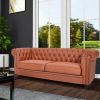 classic sofa 3-seat genuine leather solid wood oak feet