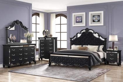 Milan King 4 Pc Tufted Upholstery Bedroom set made with Wood in Black