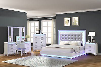 Passion Queen 5-N Pc Vanity LED Bedroom Set Made with Wood in Milky White