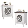 Set of 2 Industrial Nightstand Side Table End with X design glass Door - White &