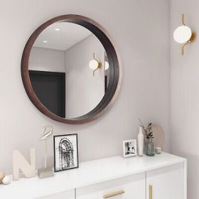 Circle Mirror with Wood Frame Round Modern Decoration Large Mirror Walnut Brown