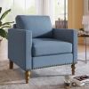 Classic Linen Armchair Accent Chair with Bronze Nailhead Trim Wooden Legs Single Sofa Couch