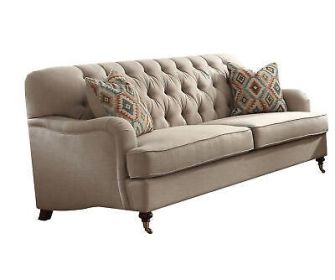 Sofa with 2 Pillows in Beige Fabric