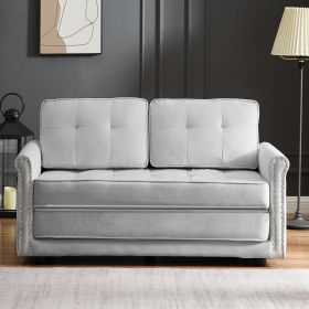 grey velvet sofa with armrest