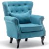 Accent Wingback Chair; Modern Tufted Linen Club Chair; Rivet Roll Arm Chair for Living Room; Bedroom; Blue