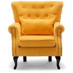 Accent Wingback Chair; Modern Tufted Linen Club Chair; Rivet Roll Arm Chair for Living Room; Bedroom; yellow