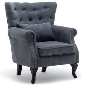 Accent Wingback Chair; Modern Tufted Linen Club Chair; Rivet Roll Arm Chair for Living Room; Bedroom; Grey