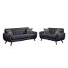 2 Piece Polyfiber Upholstered Sofa and Loveseat Set in Ash Black