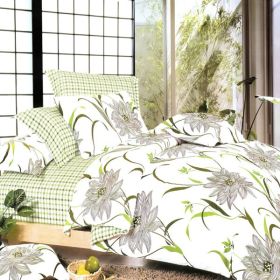 Blancho Bedding - [Green Lotus] 100% Cotton 7PC Bed In A Bag (King Size)