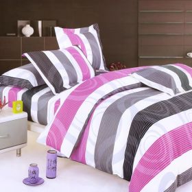 Blancho Bedding - [Pink Purple Swirls] 100% Cotton 7PC Bed In A Bag (King Size)