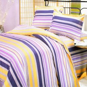 Blancho Bedding - [Purple Yellow Stripes] 100% Cotton 7PC Bed In A Bag (Queen Size)