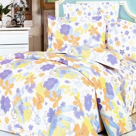 Blancho Bedding - [Purple Orange Flowers] 100% Cotton 7PC Bed In A Bag (King Size)