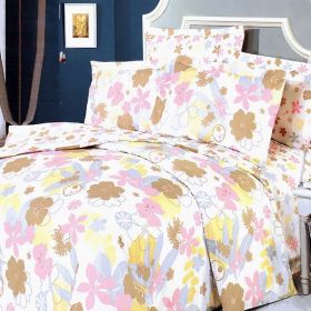 Blancho Bedding - [Pink Brown Flowers] 100% Cotton 7PC Bed In A Bag (King Size)