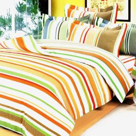 Blancho Bedding - [Orange Stripes] 100% Cotton 7PC Bed In A Bag (Queen Size)