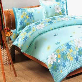 Blancho Bedding - [Turquoise Flowers] 100% Cotton 7PC Bed In A Bag (King Size)