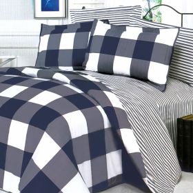 Blancho Bedding - [Navy & White] 100% Cotton 7PC Bed In A Bag (Queen Size)