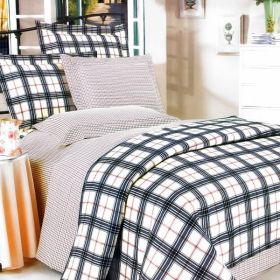 Blancho Bedding - [Red Black Plaid] 100% Cotton 7PC Bed In A Bag (King Size)