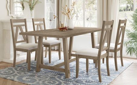 Rustic 5-Piece Large Wood Dining Table Set with 70inch Table and 4 Upholstered Dining Chairs,Brown