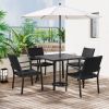 Outdoor Patio PE Wicker 5-Piece Dining Table Set with Umbrella Hole and 4 Dining Chairs for Garden, Deck,Black Frame+Black Rattan