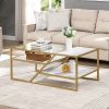 Golden Coffee Table with Storage Shelf;  Tempered Glass Coffee Table with Metal Frame for Living Room&Bedroom