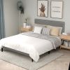 Double Bed Frame;  Twin Upholstered Platform Bed with Headboard;  Mattress Foundation;  Strong Wood Slat Support Bed Frames;  No Box Spring Needed;  N