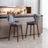 A&A Furniture,29.9" Modern Leathaire Fabric bar chairs, Tufted Gold Nailhead Trim Gold Decoration Bar stools,Set of 2 (Dark Gray)