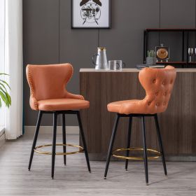 A&A Furniture,Counter Height 25" Modern Leathaire Fabric bar chairs,180° Swivel Bar Stool Chair for Kitchen,Tufted Gold Nailhead Trim Bar Stools with