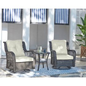 Manhattan Comfort Fruttuo Swivel Steel Rattan 3-Piece Patio Conversation Set with Cushions in Cream