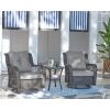 Manhattan Comfort Fruttuo Swivel Steel Rattan 3-Piece Patio Conversation Set with Cushions in Grey