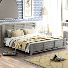 Platform bed with horizontal strip hollow shape, King size, gray (New)