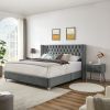 B100S King bed with two nightstands; Button designed Headboard; strong wooden slats + metal legs with Electroplate